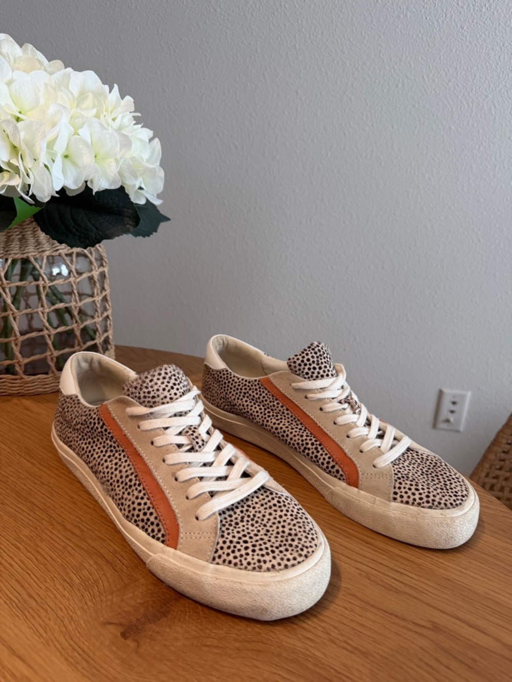 Madewell Cream & Brown Spotted Lace-Up Sneakers with Tan Stripe
